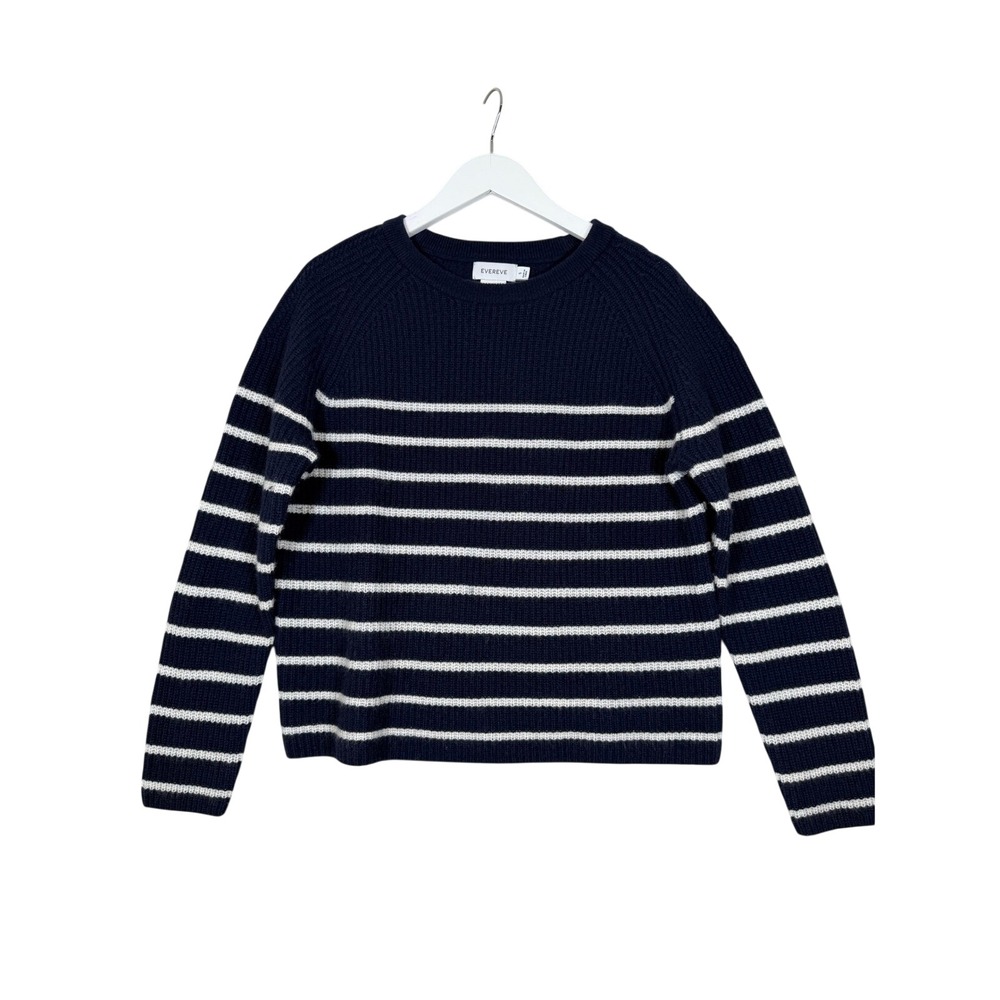 Evereve Campbell Cashmere Stripe Sweater Small Navy White Pullover Fishermancore